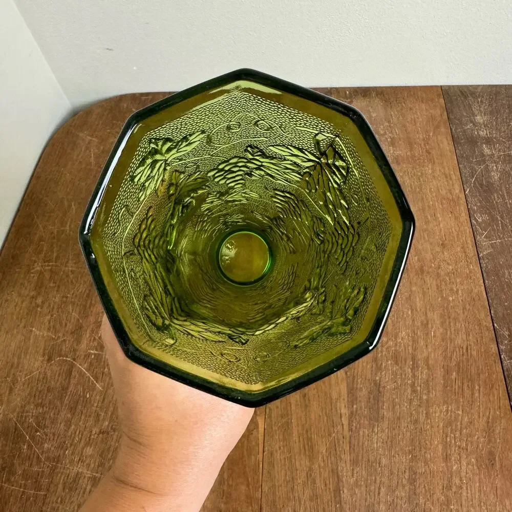 Vintage Anchor Hocking Avocado‎ Green Grape Pattern Embossed Flower Vase